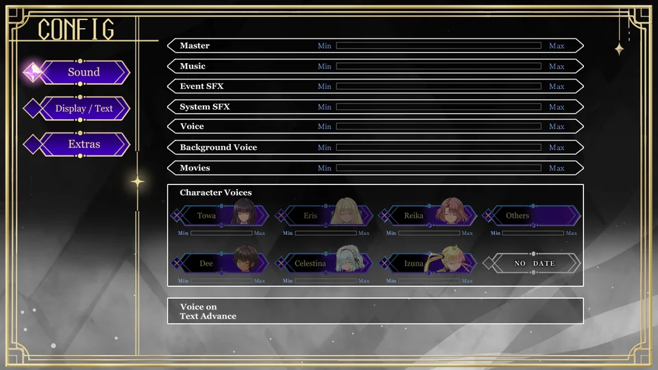 Config screen — English