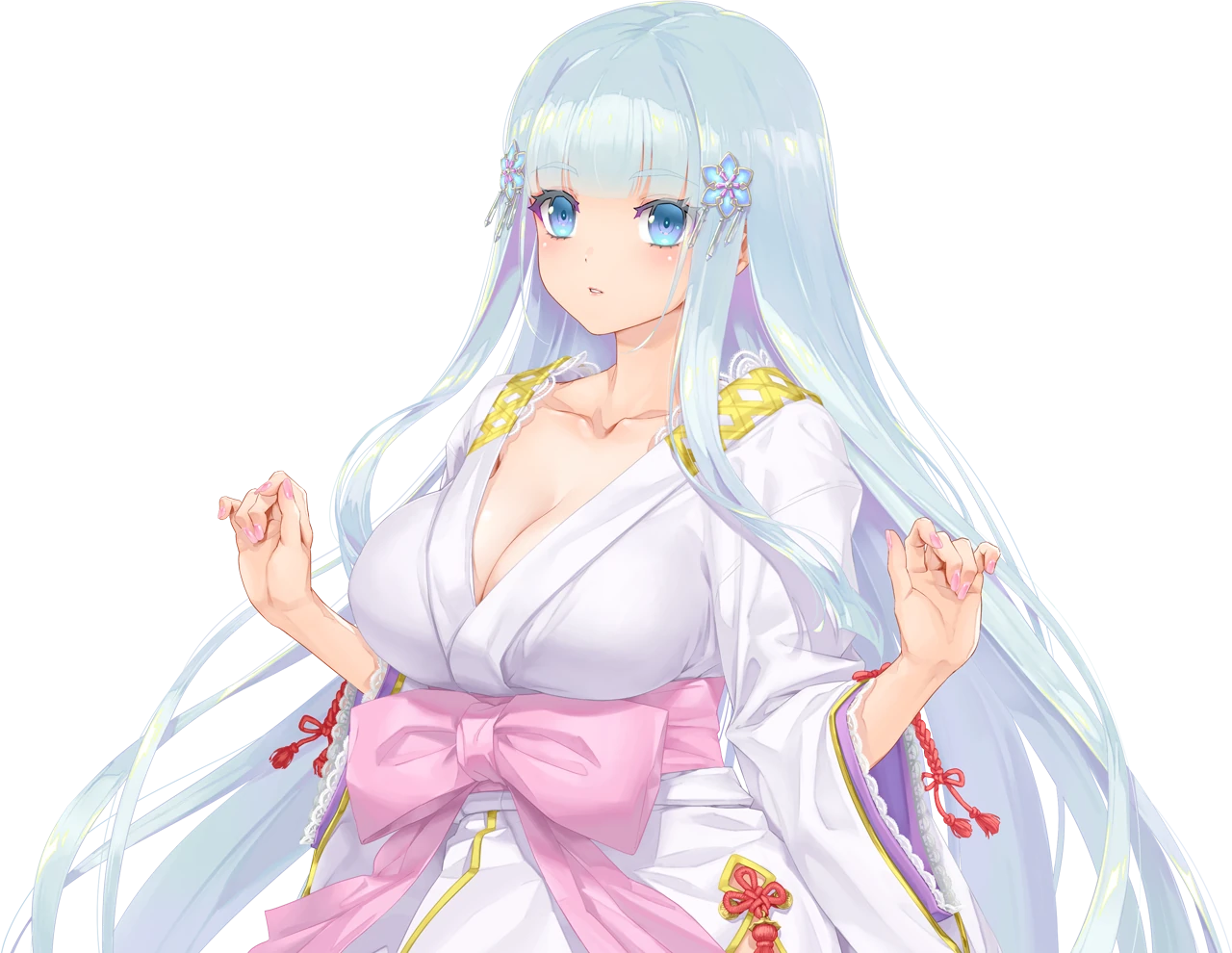 Hime, in her white kimono, in a snowy birch wood